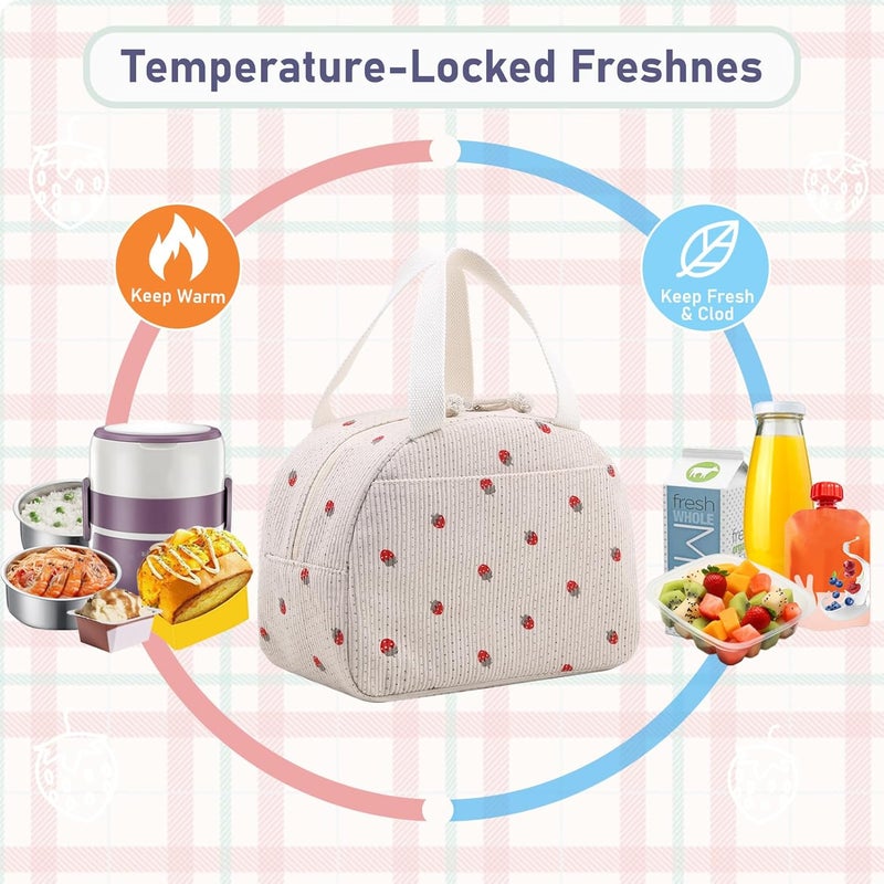 Baglemon Lunch Bag for Women Men Cute Corduroy Lunch Tote Bags Reusable Insulated Lunch Box Large Capacity Reusable Insulated Cooler for Work/Picnic/Travel - Image 5